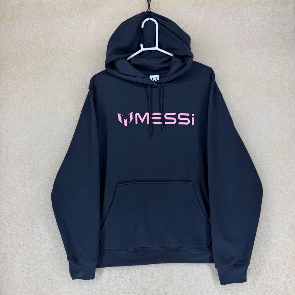 Messi Black Pink Logo Hoodie Pullover‎ Men's Size Large Cotton Polyester Blend